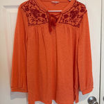 Westbound  Embroidered Peasant Top Long Sleeve Blouse Tunic Orange‎ L Photo 0