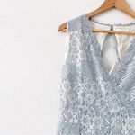 Foxiedox Lace V-Neck Cropped Jumpsuit in Ice Blue Photo 4