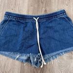 Aerie  Chambray Pull On Drawstring Frayed Blue Shorts Medium Photo 0