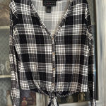 Polly & Esther Monochrome Plaid Button-Down Shirt Photo 0