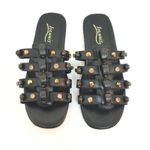 Ioannis Black Leather Gladiator Sandals Studded Wood Beads Slide Photo 7