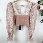 Elliatt NWT Stippling Long Sleeve Smocked Eyelet Lace Top in Blush Size S Photo 2