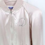90s Vintage ACROBAT Womens Bomber Track Jacket Pink Silk Zip Up Rhinestone "D" Photo 4
