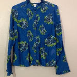 Lucky Brand Blue Green Floral Print Long Sleeve Button Front Blouse Size Small Photo 0