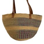 Handwoven Handcrafted Boho Sisal Straw Leather Kiondo Market Bag Vintage 80’s Tan Photo 2