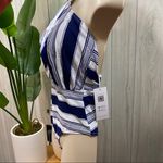 Cupshe NEW Striped Navy And White Wrap Crossover Halter One Piece Swimsuit Small Photo 3