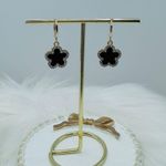 Camille Flower Black Bracelet & Sparkle Floral Rhinestones Dangle Earrings Gold Photo 2