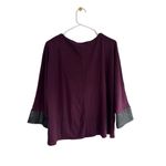 Anne Klein Womens Grape Purple Blouse 3/4 Sleeves Leather Trim Sz M Career Top Photo 1
