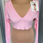 Mapale Pink Ribbed Crop Sleep Shirt Bralette Top‎ Photo 0