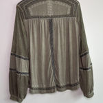POL ‎ Boho Embroidered Long Sleeve Top Olive Green Size Large Festival Indie Photo 0