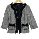 White House | Black Market WHBM Women's Black White Textured Tweed Fringe‎ Blazer Jacket Size 10 Photo 1