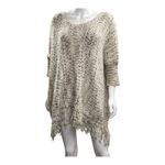 Umgee  Fringe Poncho‎ Knit Sweater Tunic Pullover Oversized Neutral Colors Photo 4