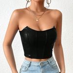 Black Privé Solid PU Leather Crop Tube Top Photo 4