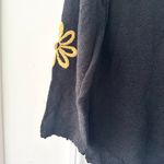 Belle Pointe Vintage Black Cotton Knit Cardigan Colorful Daisy Floral Medium Photo 2