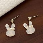 Bunny Stud Earrings for Women,Cute Opal Rabbit Earrings for Girls,Animal Earring Gold Photo 3