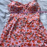 AUW Lemon Print Mini Dress Pink Orange Button Front Smocked Back Women’s M Cute Photo 11