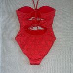 Jessica Simpson  Orange Silver Floral Ruched Halter Sexy Cut Out Swimsuit Sz Sm Photo 2