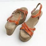 American Eagle  Outfitters Orange Leather Adjustable Ankle Strap Wedge Sandals 9 Photo 0