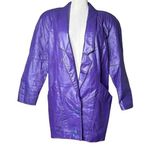 Vtg 90s Outerwear by Pheonix Purple Leather Jacket Coat Shoulder Pads Sz SP Photo 0
