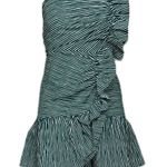 Sandro Teal Blue Striped Crepe Ruffled Mini Dress Photo 4