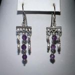 Boho Silver Tone Freshwater Pearl and Amethyst Bead Earrings Photo 0