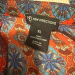 New Directions Red and Orange Graphic Blouse with Mandarin Collar Size XL Photo 4