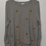 Crown & Ivy Gateway To Bali Long Sleeve Top Shirt Gray Women’s XL Embroidered Photo 0