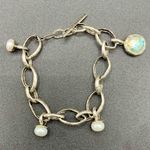 Or Paz PZ Israel Roman Glass And Pearl Circle Link Sterling Silver Bracelet 8” Photo 1