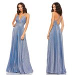 Mac Duggal 
Blue Shimmer Pleated V-Neck Gown Size 10 NWT Photo 1