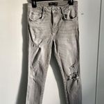 ZARA  Women’s Stretch Denim Gray Skinny Ankle Jeans with Distressed Details Photo 0