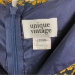 Unique Vintage  Navy Blue&Yellow Floral Tie Front 1940’s Swing Midi Dress Sz.5x Photo 3