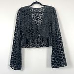 Lulus  You Got This Black Velvet Polka Dot Tie Front Crop Top Small Photo 6
