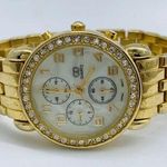 Ladies 34mm Quartz analog watch MOP dial gold tone dial size 7” new battery Photo 0
