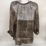 Banana Republic Women's Sheer Croc Print Blouse 3/4 Sleeve-Brown/Black Tone-Sz L Photo 4