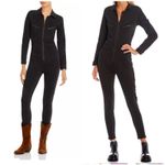 Free People  Black Denim Size M Utility Zip Front Long Sleeve Skinny Jumpsuit Photo 1