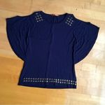 belldini Cold Shoulder Butterfly Sleeve Top, Gold Grommet, Navy Blue, Size S Blue Photo 14