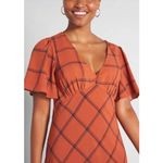 Modcloth Orange Plaid Flutter Sleeve V Neck Midi Dress Womens M Photo 2
