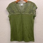 Sundance Linen Lace Accent Cap sleeve Blouse in Moss Green Size Small Photo 0