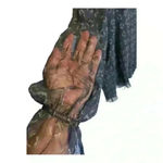 Maggie Barnes blouse Black golden Printed V-Neck sheer long sleeves sleeves Photo 4