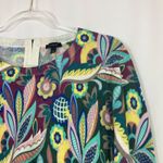 Talbots | Peacock Jewel Tone Print Sweater Zip Back Rayon Blend Womens Large Photo 1