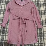 Forever 21 Red White Striped Button Down Collared Shirt Dress Photo 0