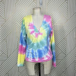 Chaser Long Sleeve Ballet Wrap Top In Tie Dye Pink Yellow Size Large Photo 2