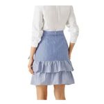 Parker  Womens Lambert‎ Bow-Tie Striped Poplin Skirt 4 Blue White Ruffle Cotton Photo 1