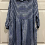 Caslon  Striped Linen Blend Dress Midi Long Sleeve Blue White Womens Size 2X Photo 0