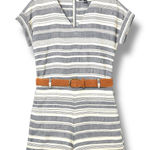 Madewell Womens Linen Blend Romper S Blue White Striped No Belt Coastal Resort Photo 0