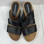 Candie's Vtg 1980's  Size 7 Platforms Sandals Black Leather Wood Chunky Heels Stud Photo 5