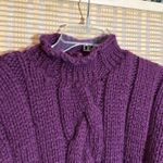 Handmade Vintage Purple Hand Knit Thick Heavy Mock Turtleneck Collar Cable Knit Sweater Photo 1