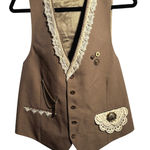 VTG Petrocelli Brown Vest Lace Trim Chain Steampunk Academia Victorian Style M Size M Photo 0