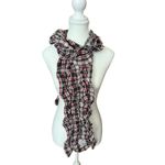 Disney Parks Plaid Ruched Cotton Scarf Mickey Mouse Embroidered Fall XL 75x9 EUC Photo 4