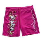Ed Hardy Y2K  Shorts Skull Floral Tattoo Drawstring Hot Pink Women's Size Medium Photo 0